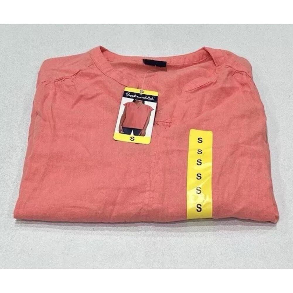 Splendid Women's Split Neck Cap Sleeve Blouse, Orange, Size S.   AP